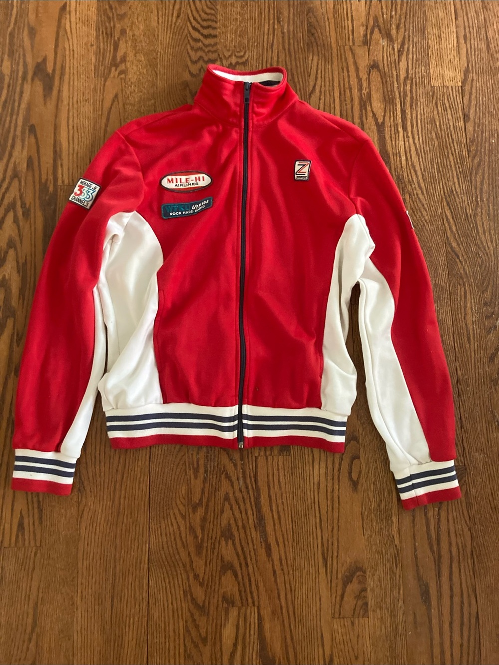Men's Red & White Zip Performance Jacket with Racing Patches